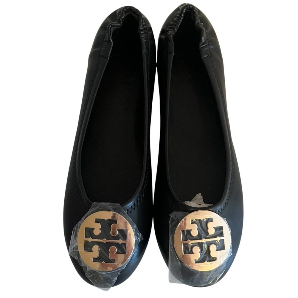 New Tory Burch Minnie Travel Ballet Flats Black/Gold Sz. 9